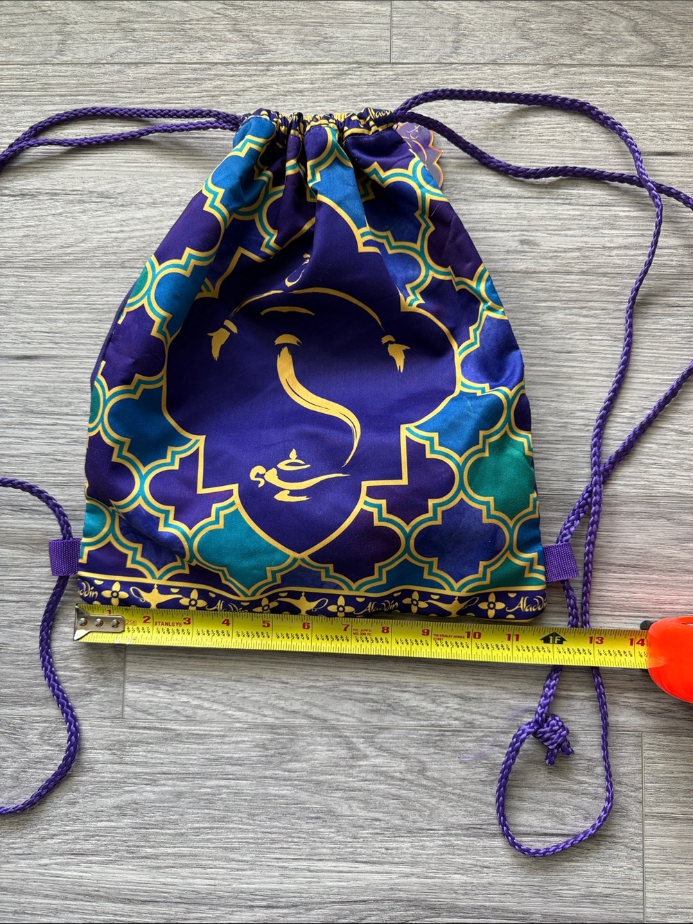 Disney Aladdin Drawstring Backpack Purple Gold Cinch Disney Park Bag - Picture 6 of 8
